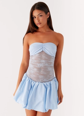 Safina Bubble Mini Dress - Blue Cool Tone All Season Wear
