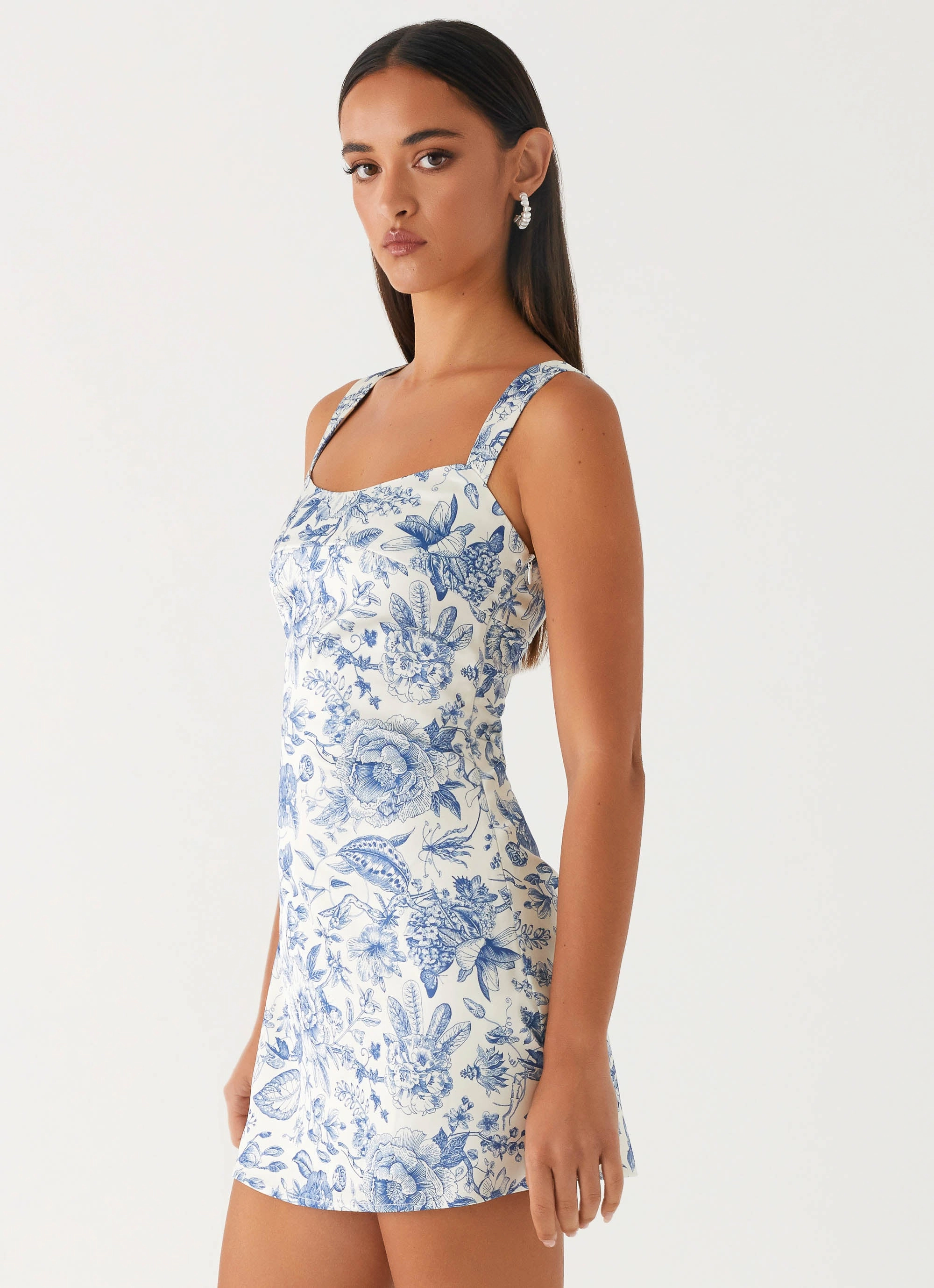 Odette Satin Mini Dress - Blue Paisley Cozy Vibes