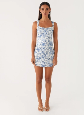 Smart Edge Opaque finish Odette Satin Mini Dress - Blue Paisley