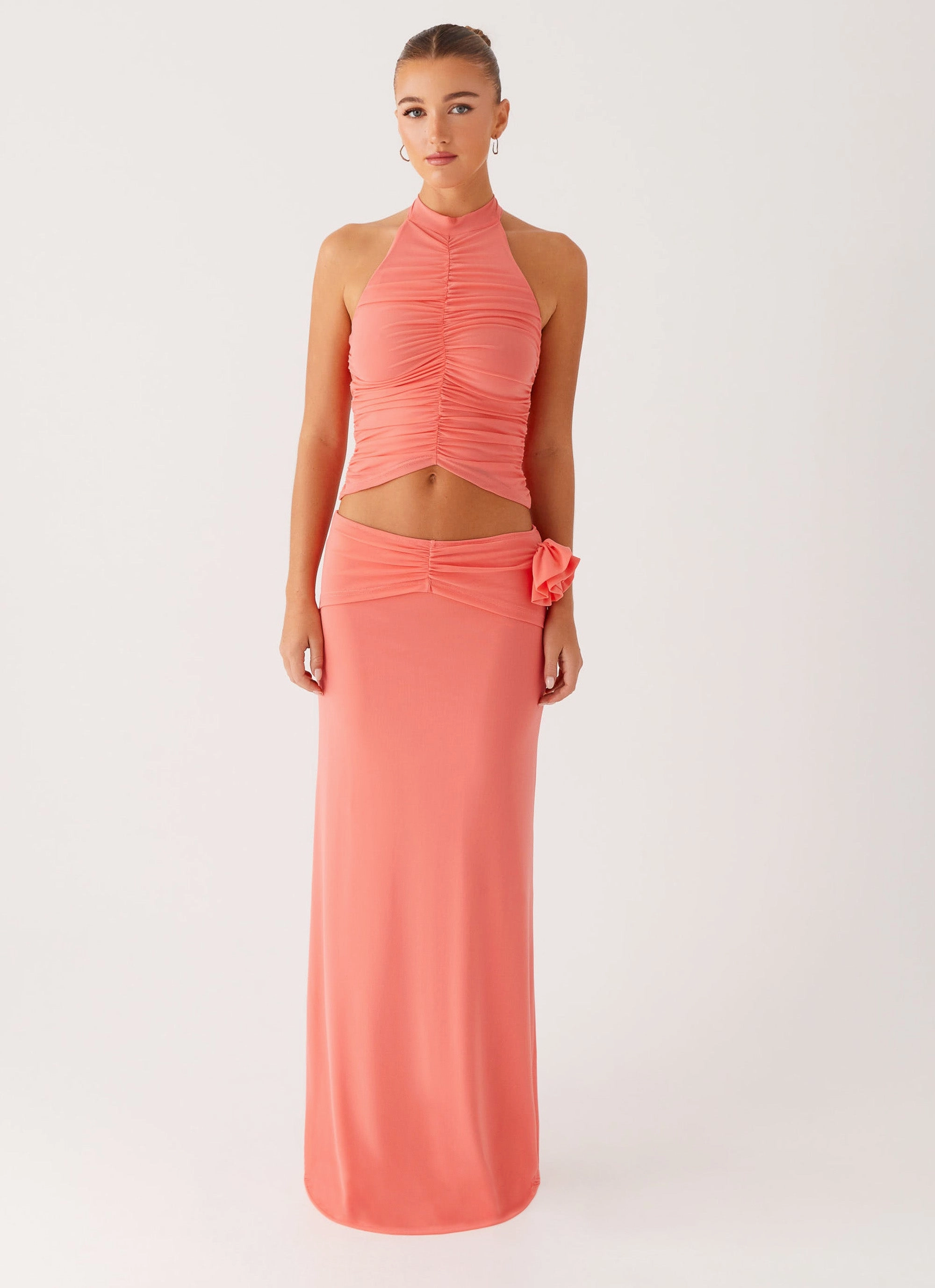 Jayce Maxi Skirt - Salmon Resort Vacation Striped Design