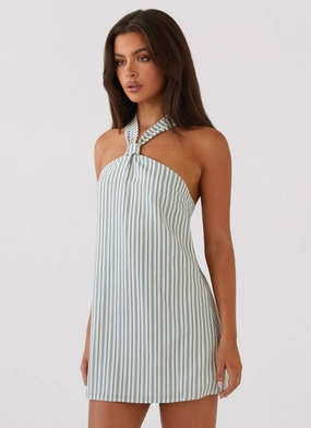 Keira Linen Mini Dress - Blue Choc Stripe Cruise Attire