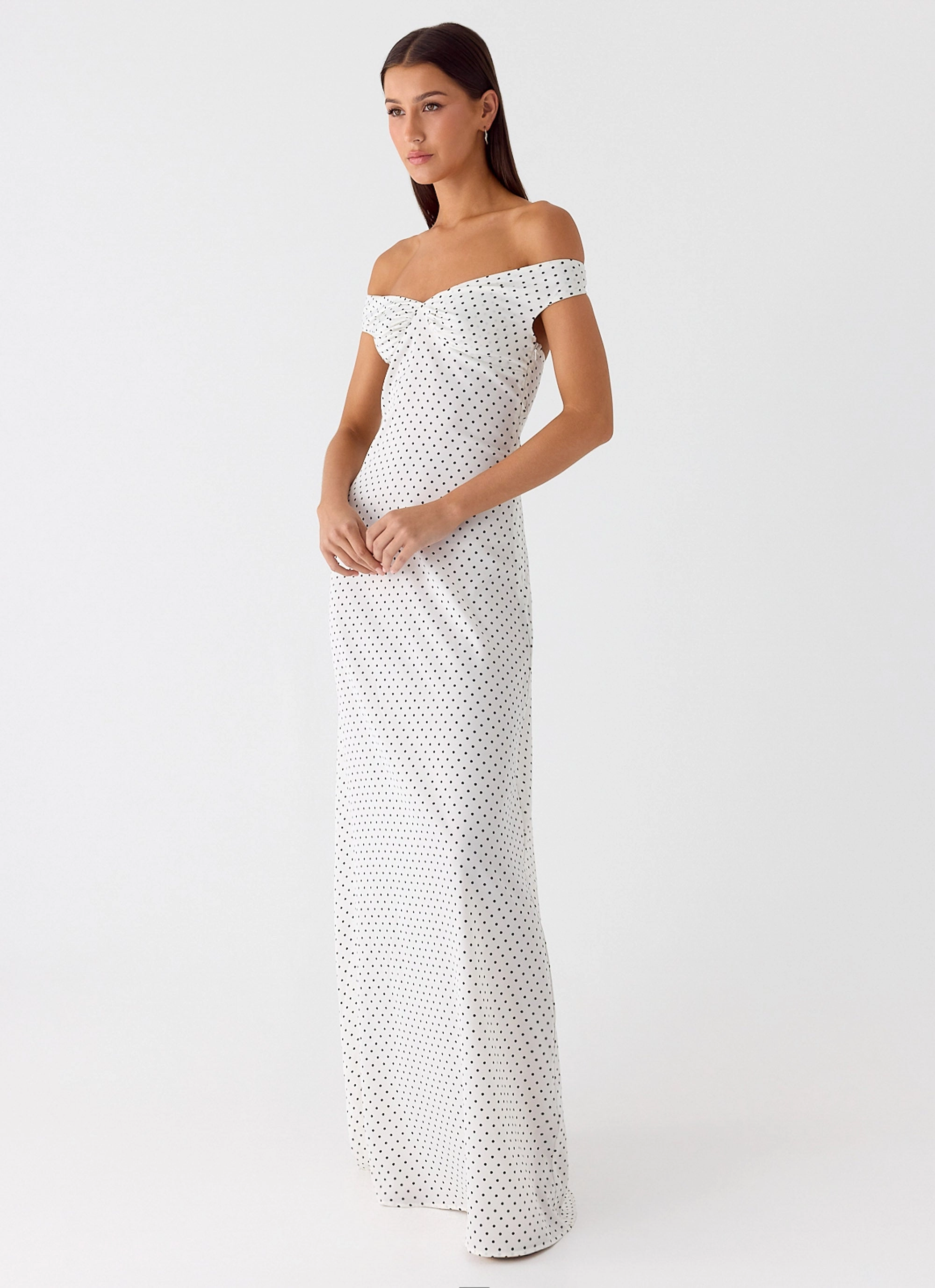 Care-Instructions-Included Elegant Tailoring Melany Maxi Dress - White Polkadot