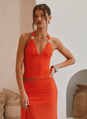 Blaze Halter Top - Fire Red OdorResistantFinish Ribbed Collar Design