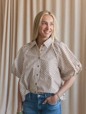 Sophie Pinstripe Blouse - Brown MeshLining