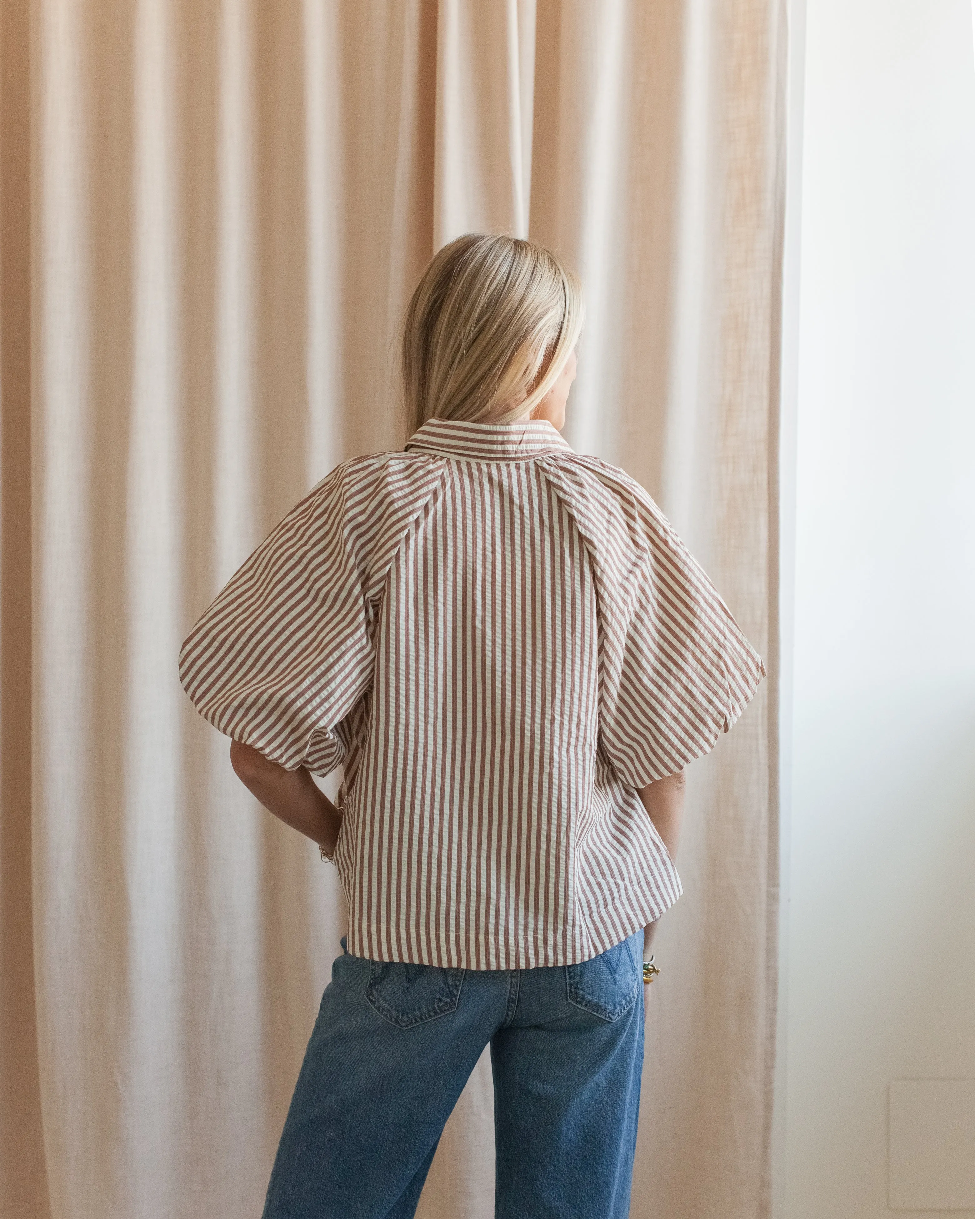 FlexibleWaistband Multipurpose Design Sophie Pinstripe Blouse - Brown
