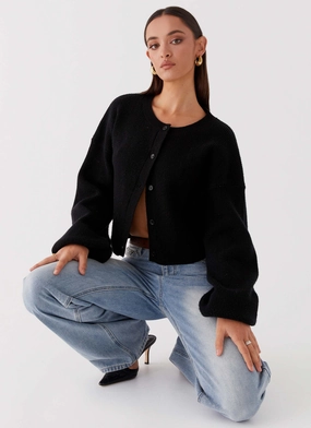 Non Restrictive Silhouette Packable Feature Daphne Knit Cardigan - Black