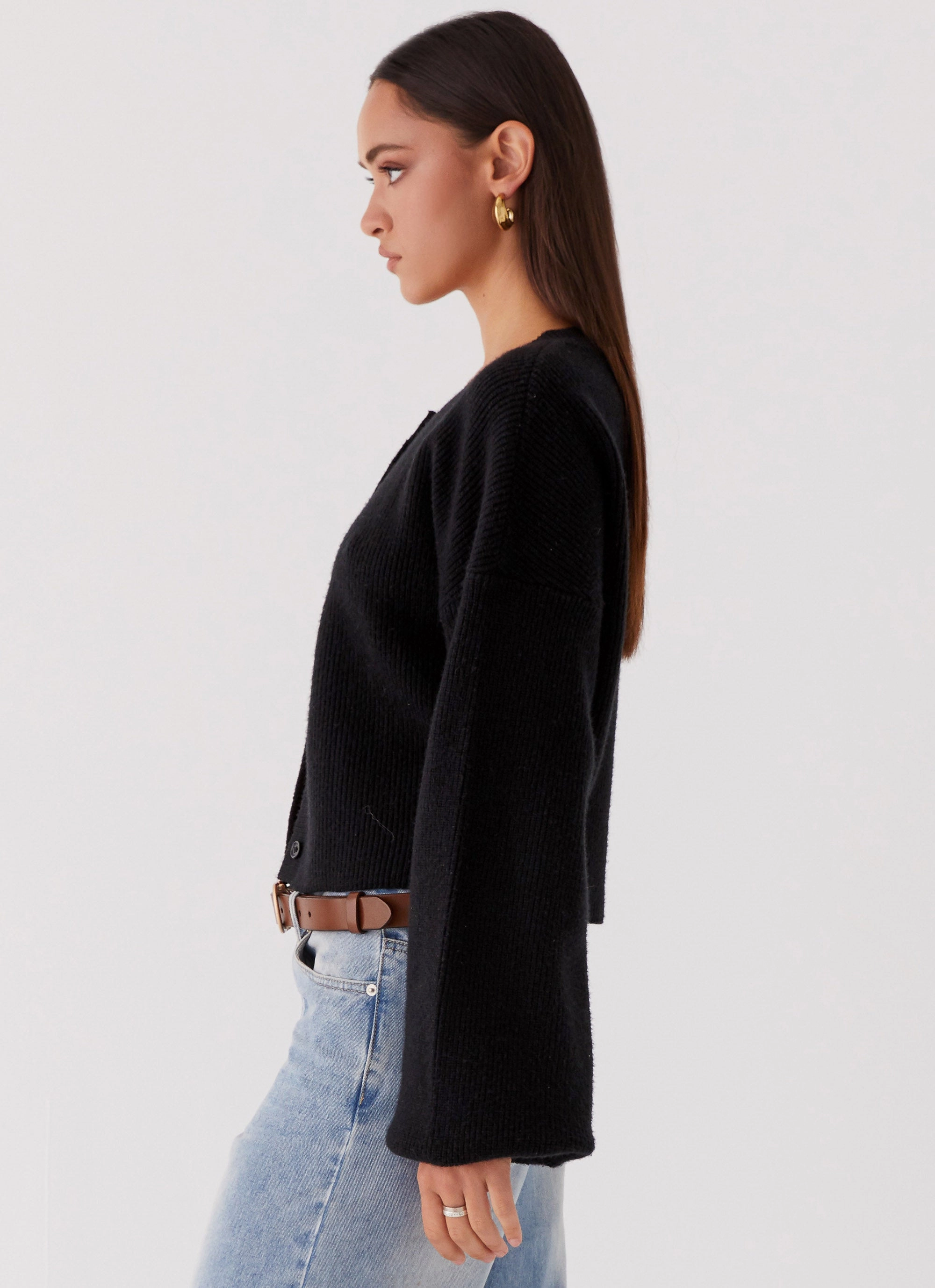 TearResistant Reinforcements Fleece Inside Daphne Knit Cardigan - Black