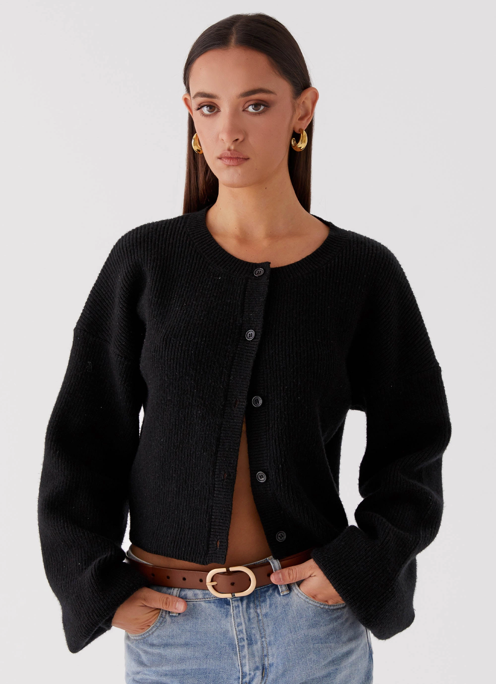 Daphne Knit Cardigan - Black Classic Fit Cut
