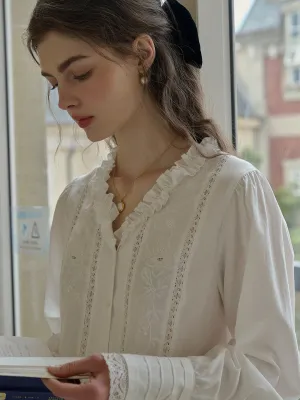 Faith Lace Patchwork V-neck Embroidered Blouse Simple Shirt