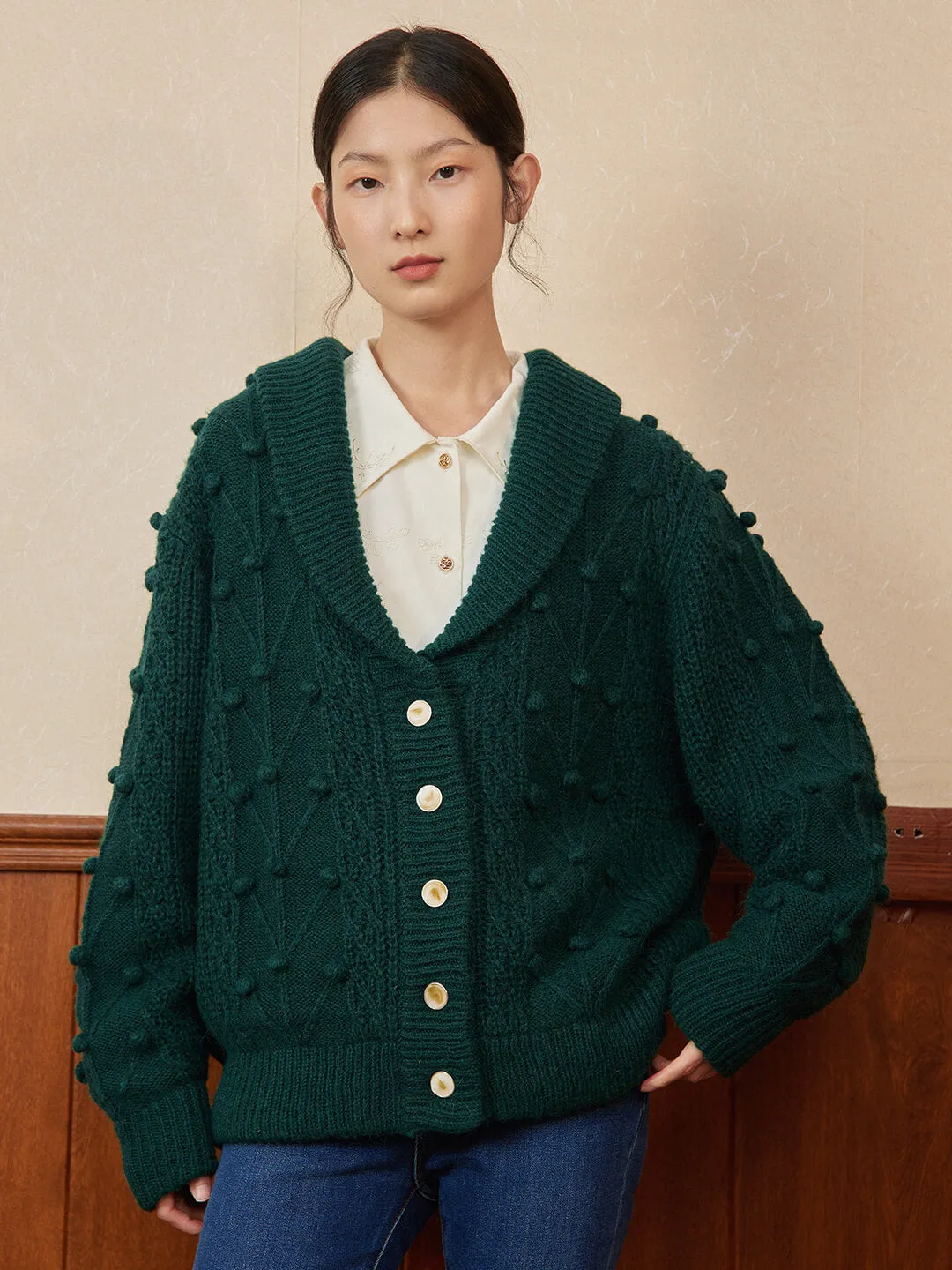Timeless Cut ??Final sale??Nataly Cable Popcorn Chunky Green Knit Cardigan