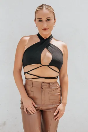 Flexible Knit ZipperedPockets Soho Halter Top