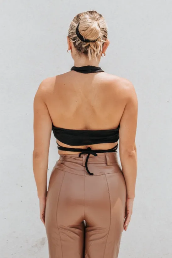 Stretch Woven Material Yarn Dye Stripe Soho Halter Top
