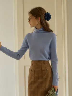 Solana Basic Versatile Turtleneck 100% Wool Sweater - Blue Quick Dry Fabric
