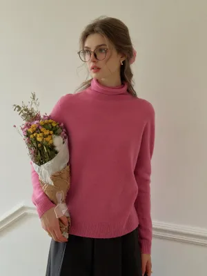 Solana Basic Versatile Turtleneck 100% Wool Sweater - Pink UV Protective Coating