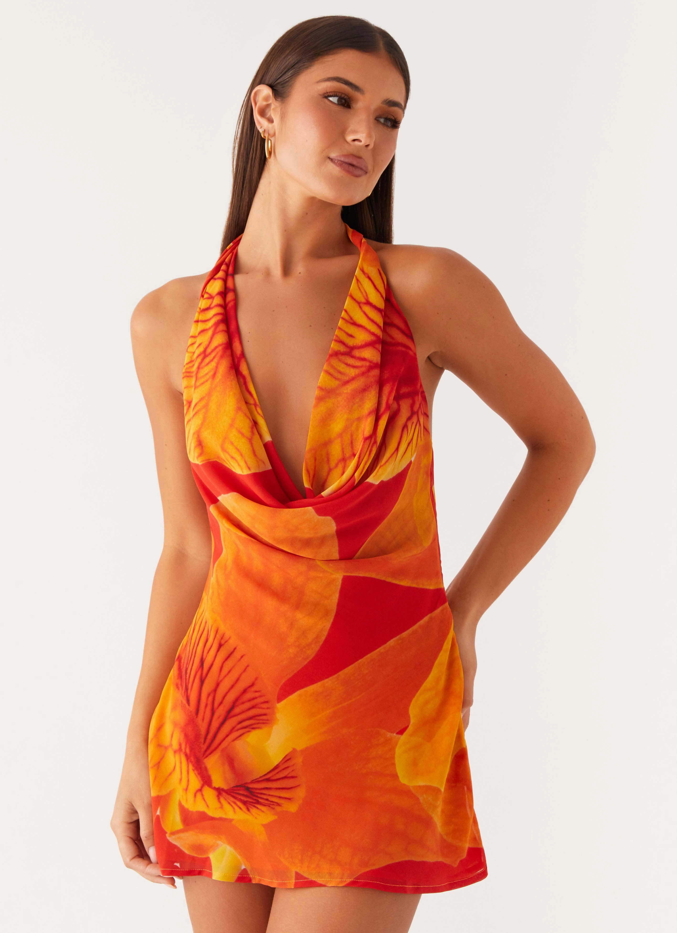 investment piece Clean Finish Solar Beam Cowl Mini Dress - Serene Orange