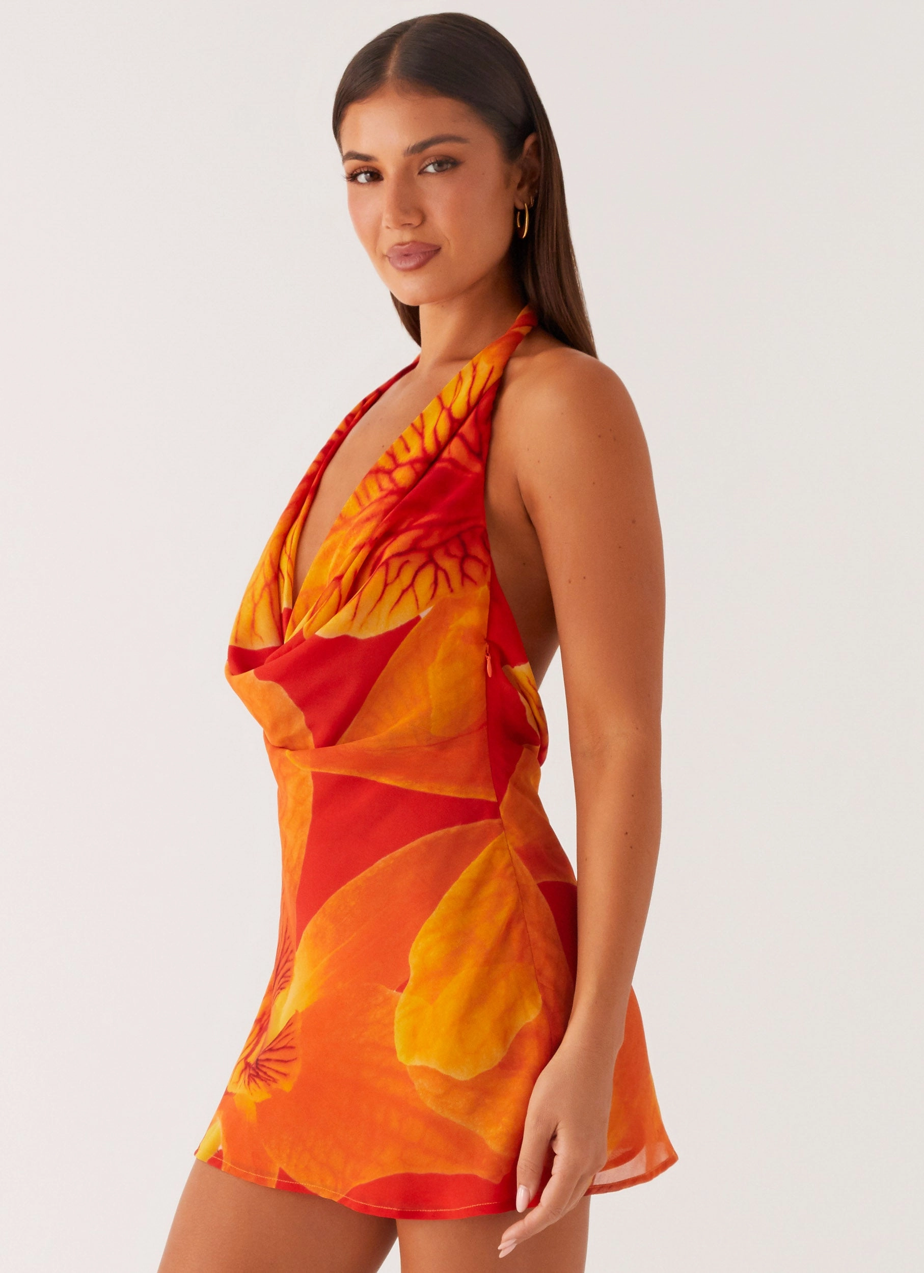 Solar Beam Cowl Mini Dress - Serene Orange Minimal Vibes Seamless Finish