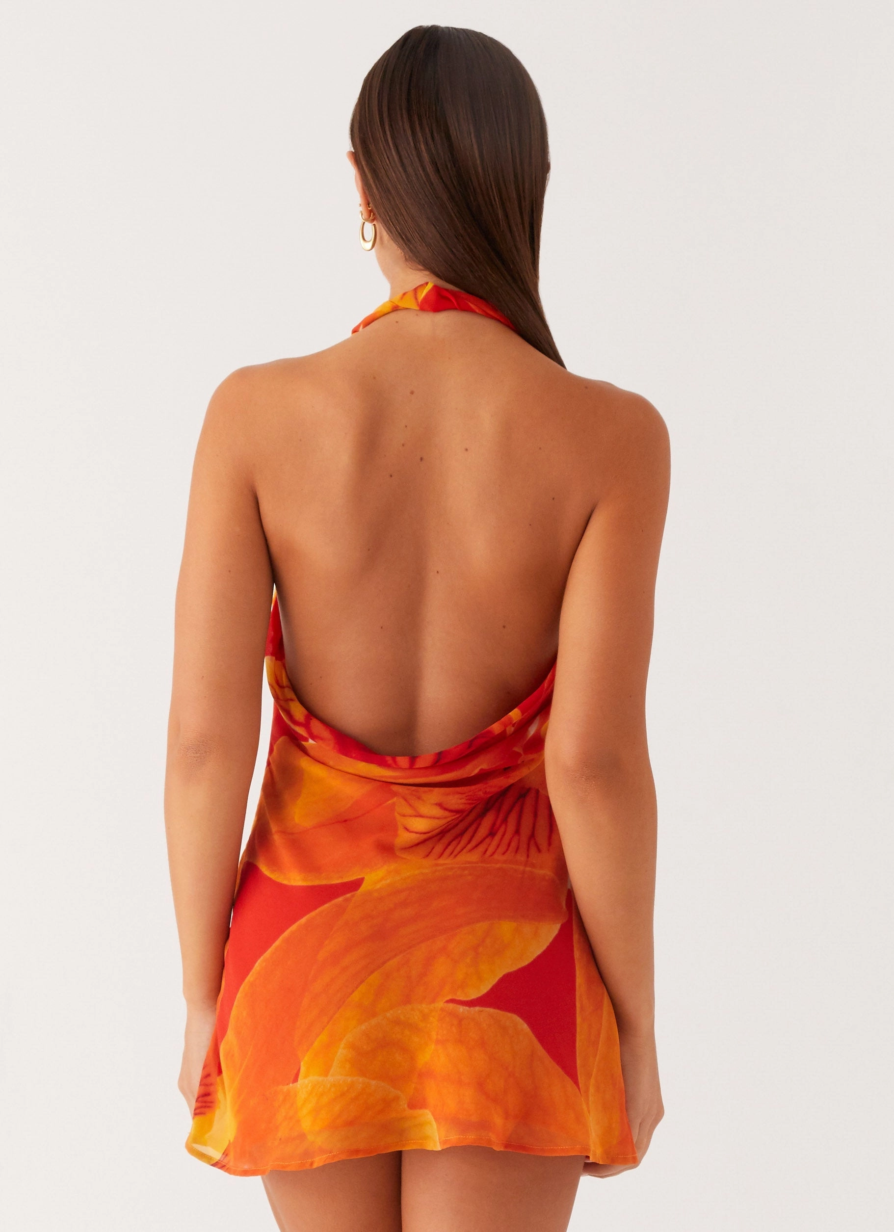 Solar Beam Cowl Mini Dress - Serene Orange Moisture wicking Essential Style