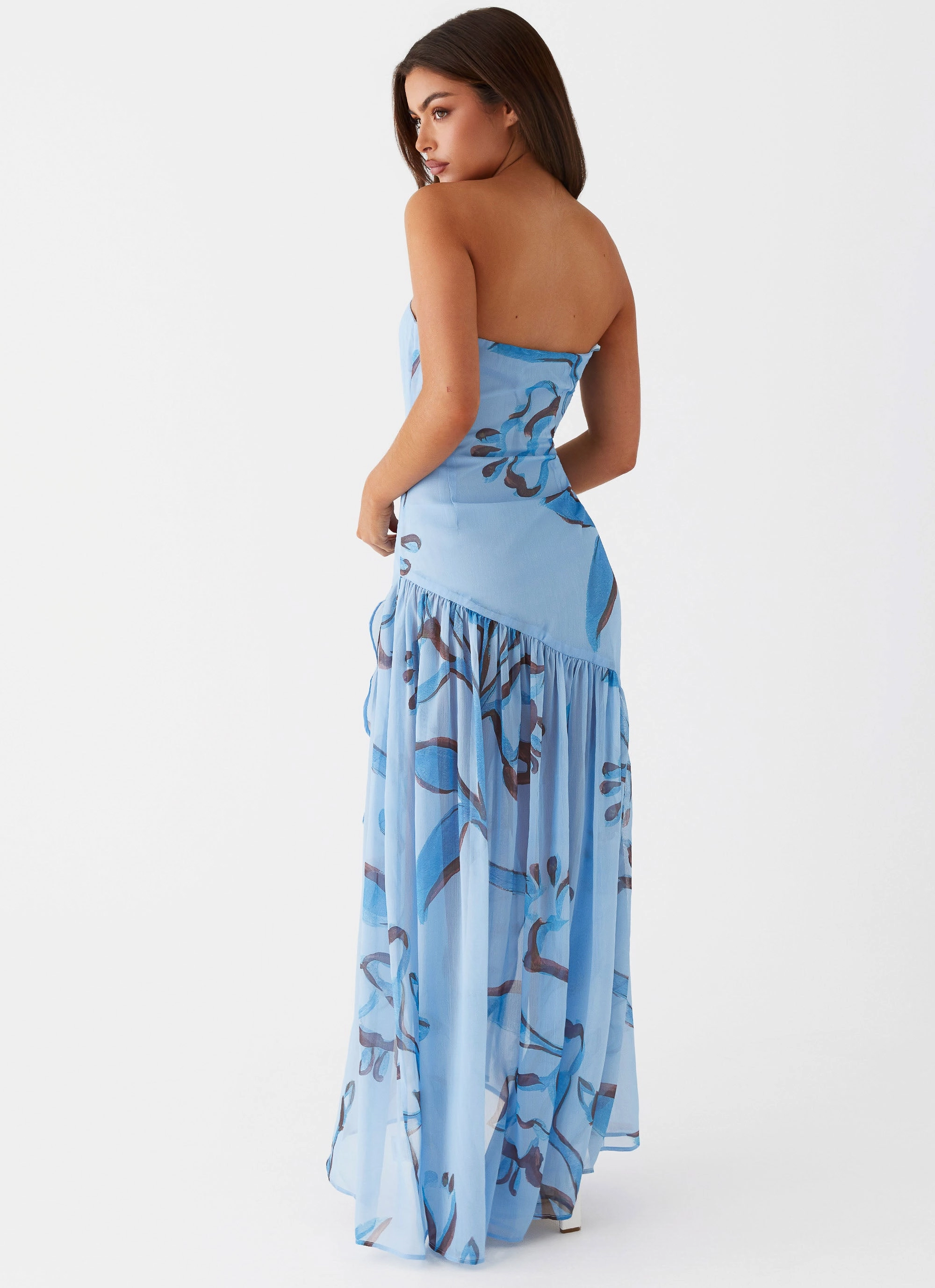 Solaris Strapless Maxi Dress - Blue Floral Dainty Finish Soft Texture