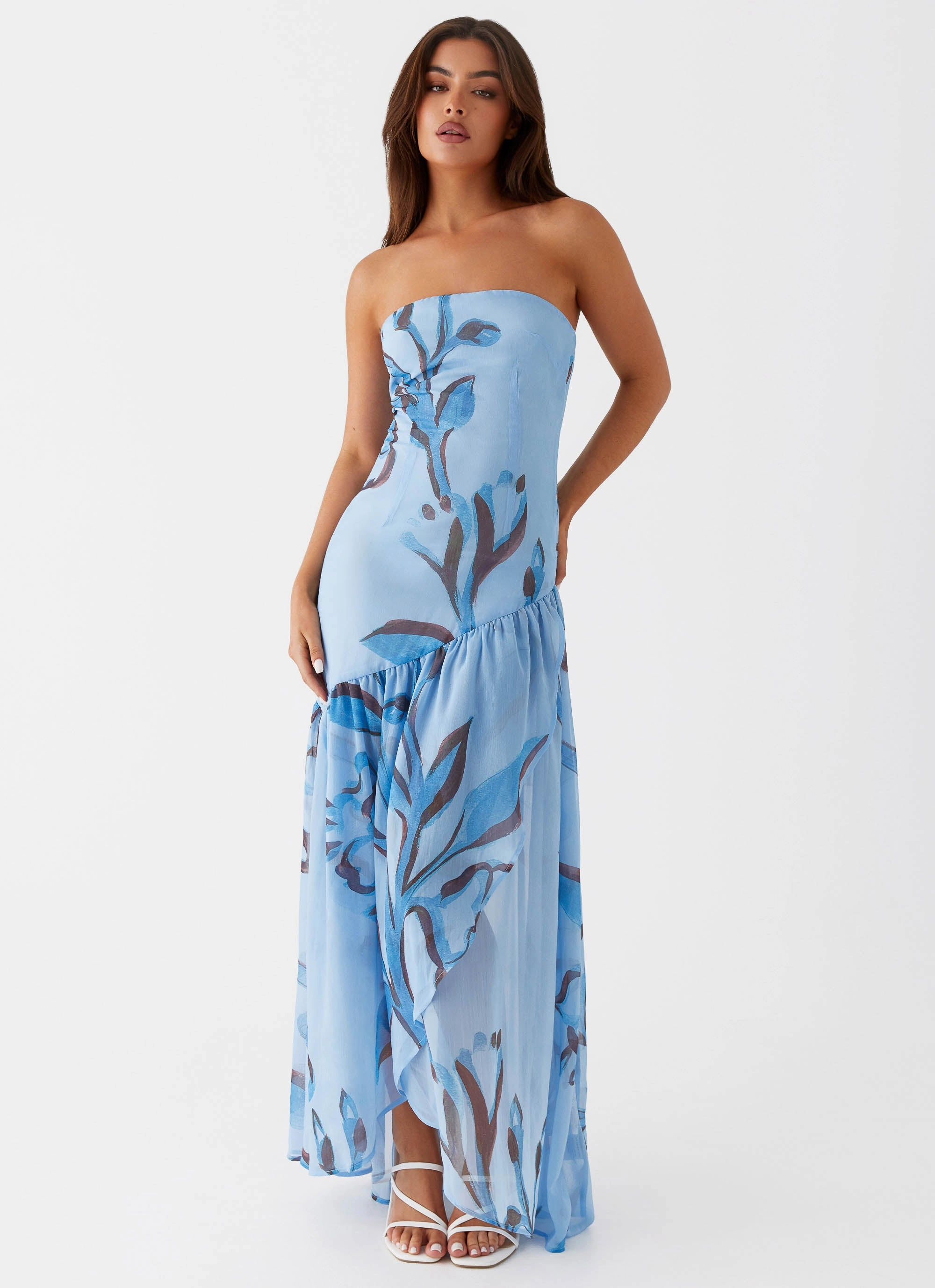 Solaris Strapless Maxi Dress - Blue Floral Easy Wrap