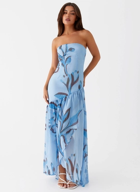 Solaris Strapless Maxi Dress - Blue Floral Easy Wrap
