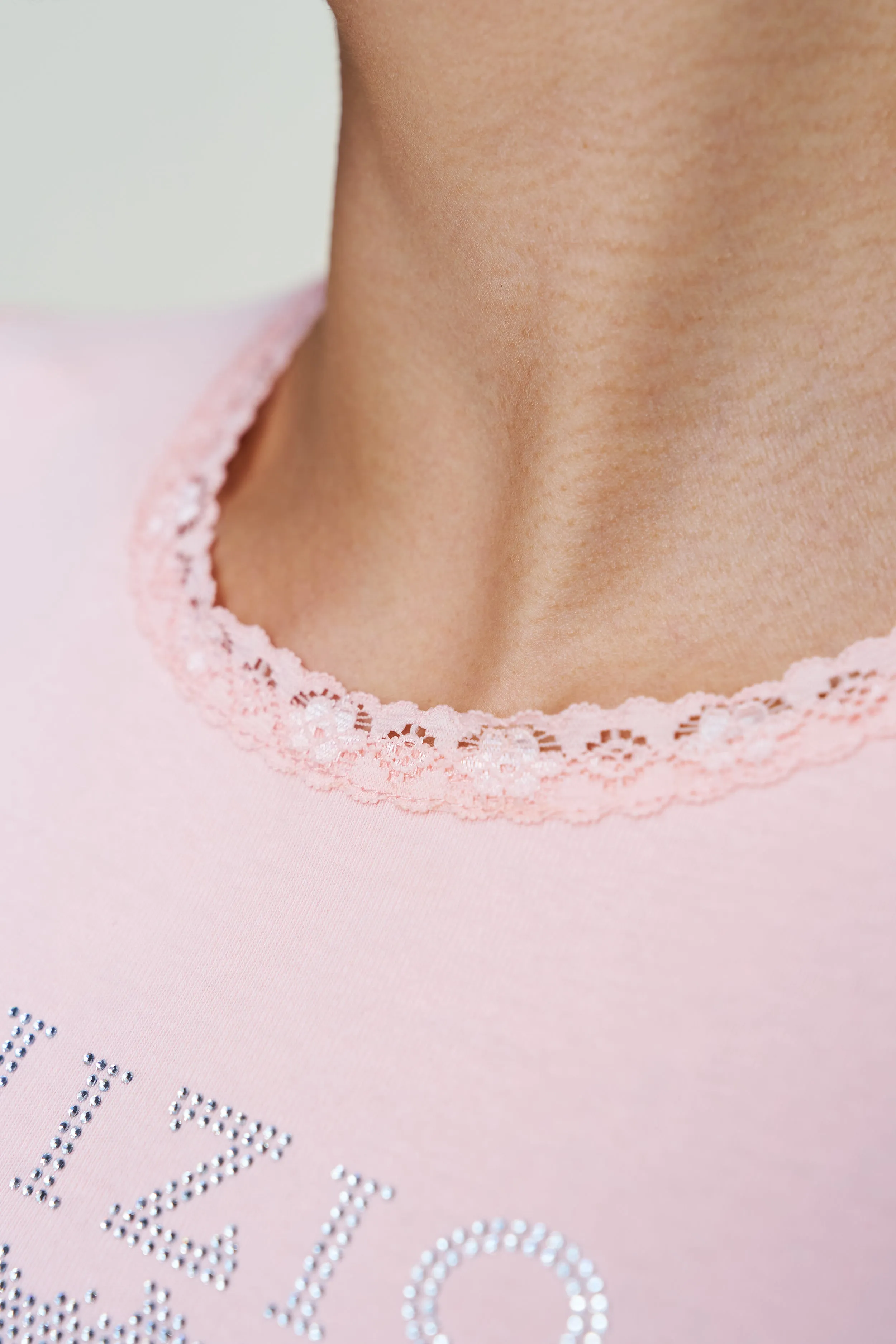 LightweightTexture Bedazzled Lace Trim Tee