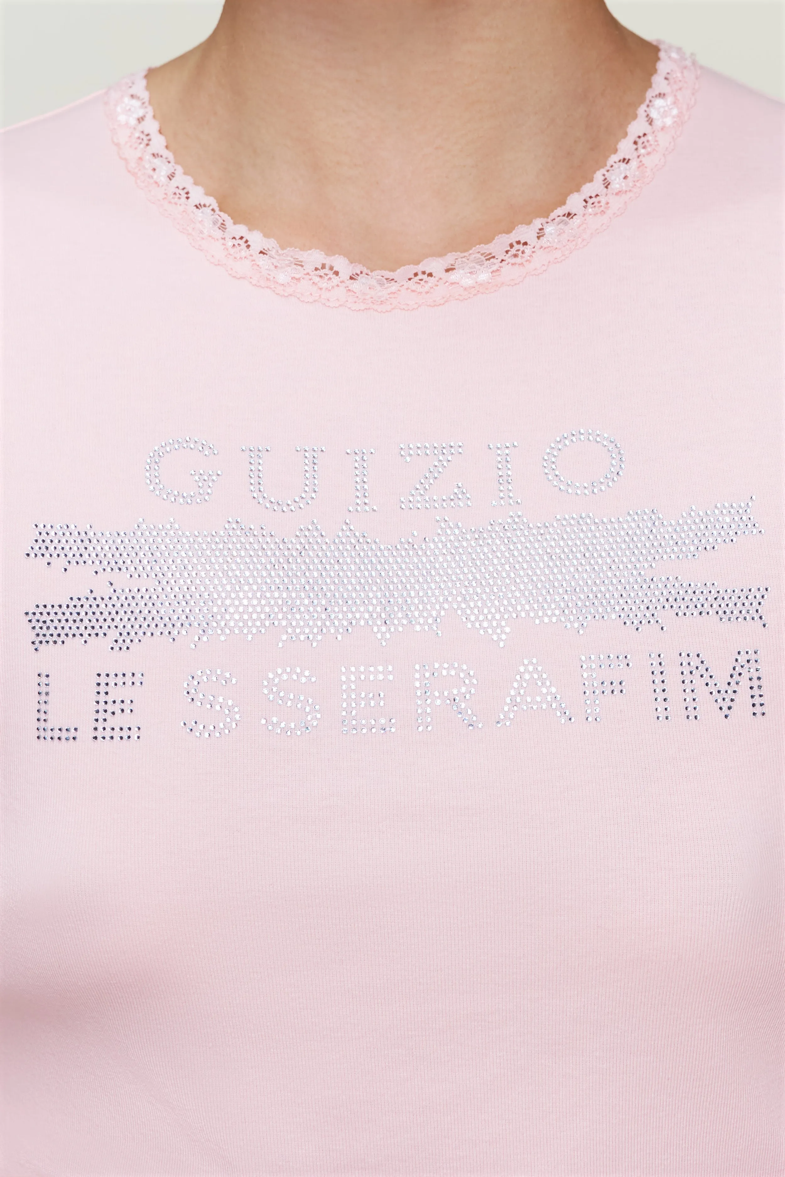 SoftTouchFinish Tailored Placket Bedazzled Lace Trim Tee