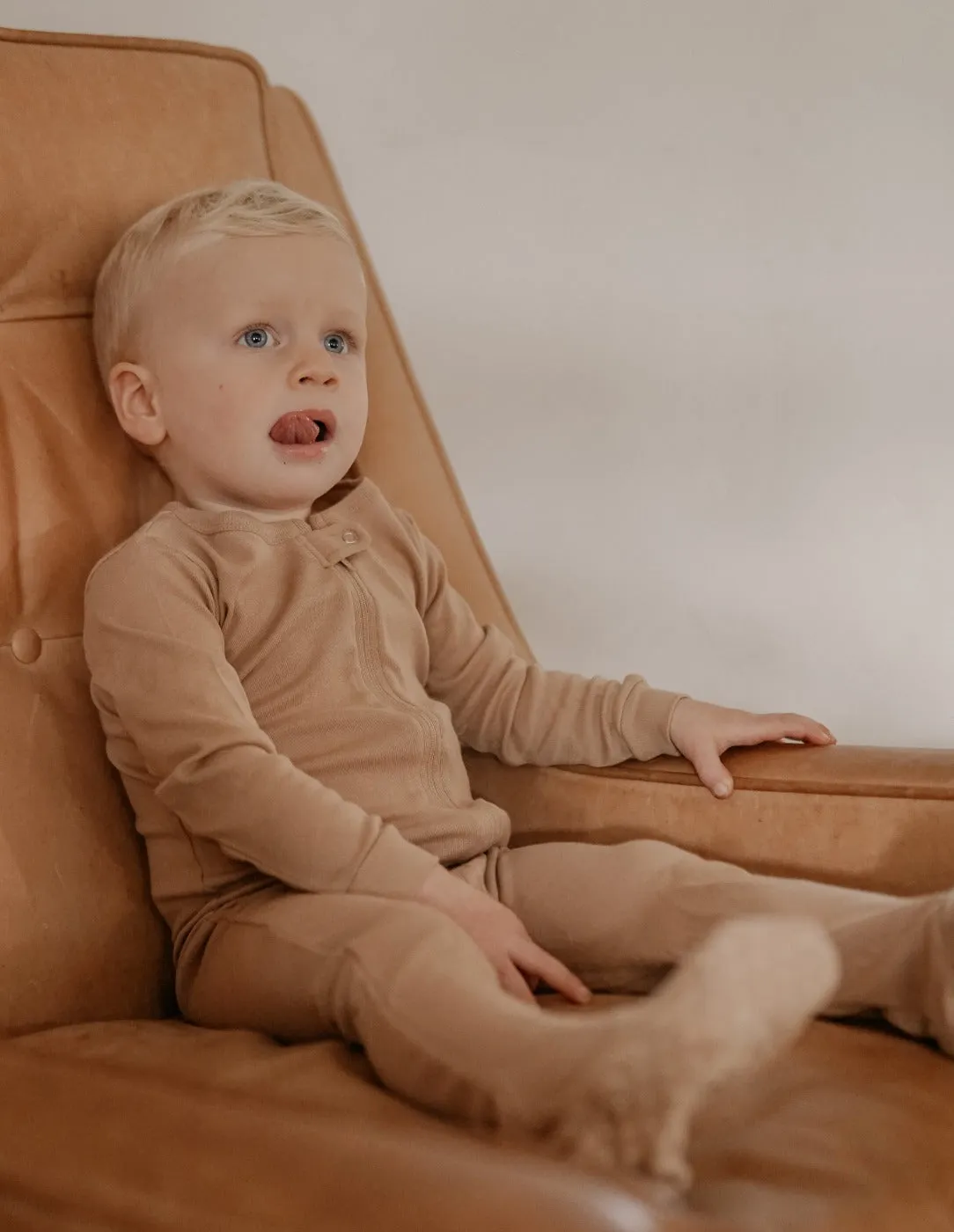 Solid Color Beige Footed Pajamas