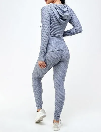 Solid Honey Comb Hooded Jacket 3 pc set