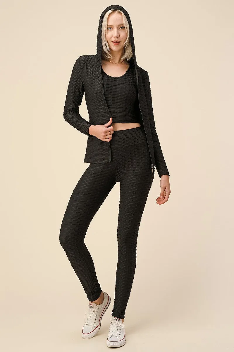 Solid Honey Comb Hooded Jacket 3 pc set