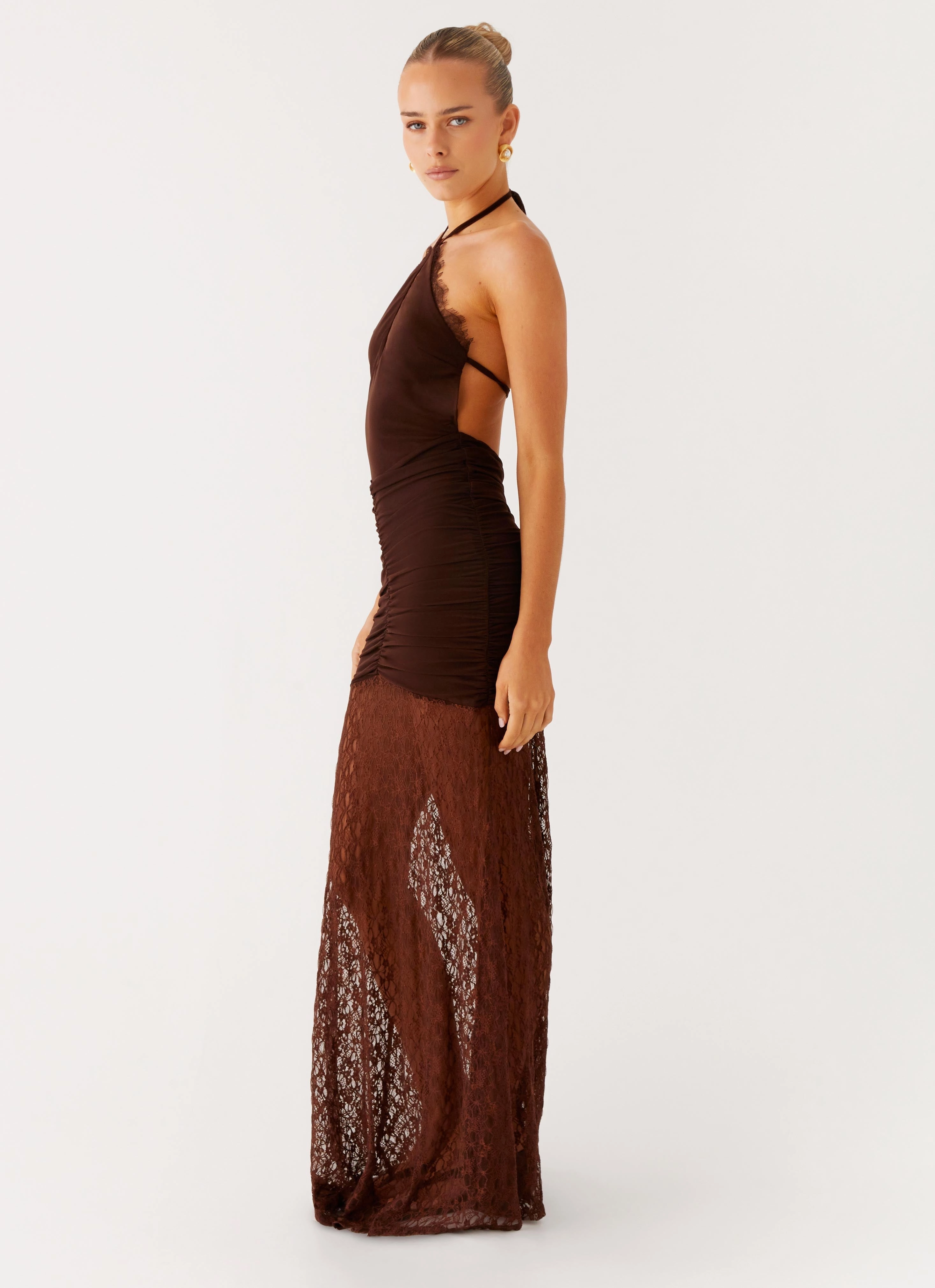 Somber Maxi Dress - Chocolate Form Focus Sophisticated Touch
