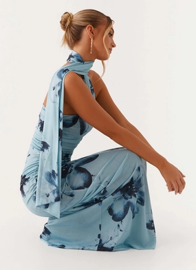 Bright-colored piece Elegant Look Songbird Maxi Dress - Blue Black Floral