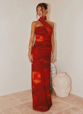 Satin-Finish Lux Look Songbird Maxi Dress - Scarlet Blur