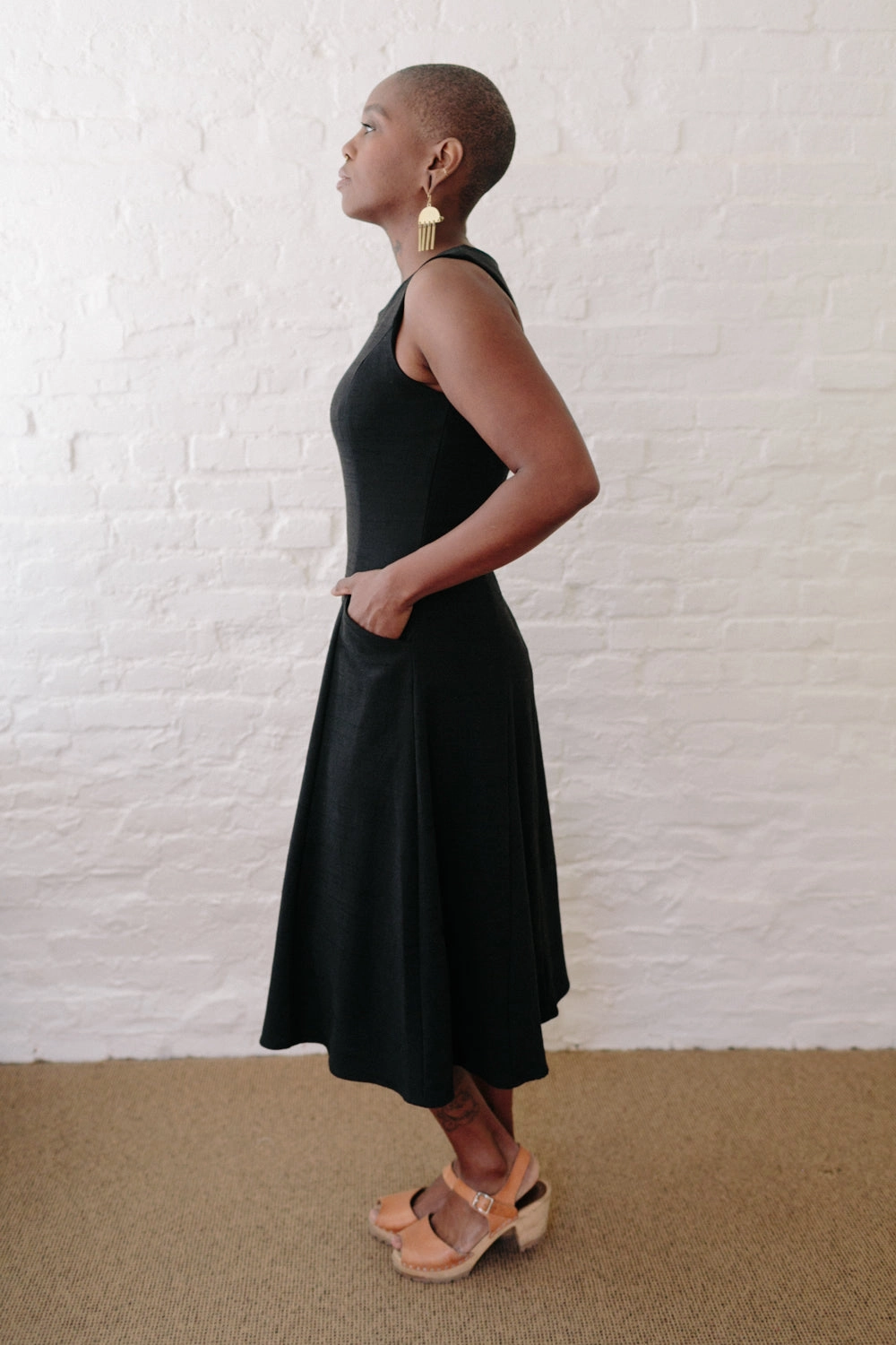 Lori Dress in Black Linen Festival-Ready