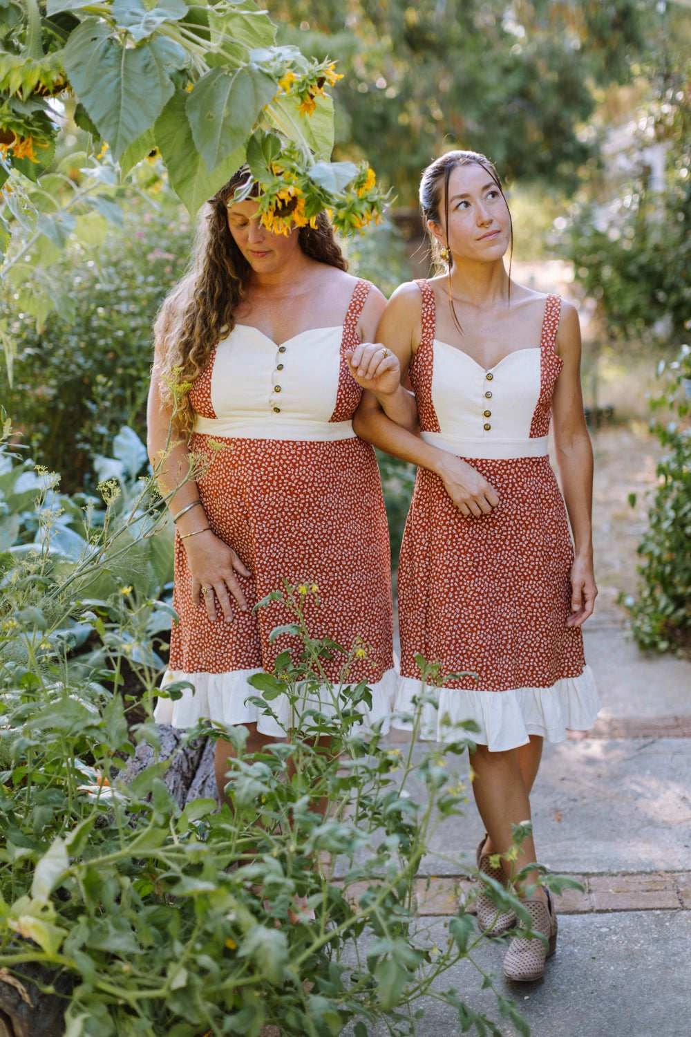 Easy and Effortless Party Safe Gemma Dress in Rust Floral and Oat