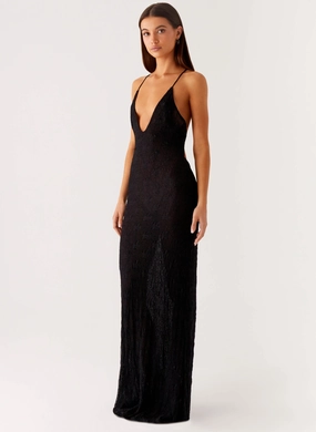 Kylia Maxi Dress - Black Effortless Waist Design Shine Dressy