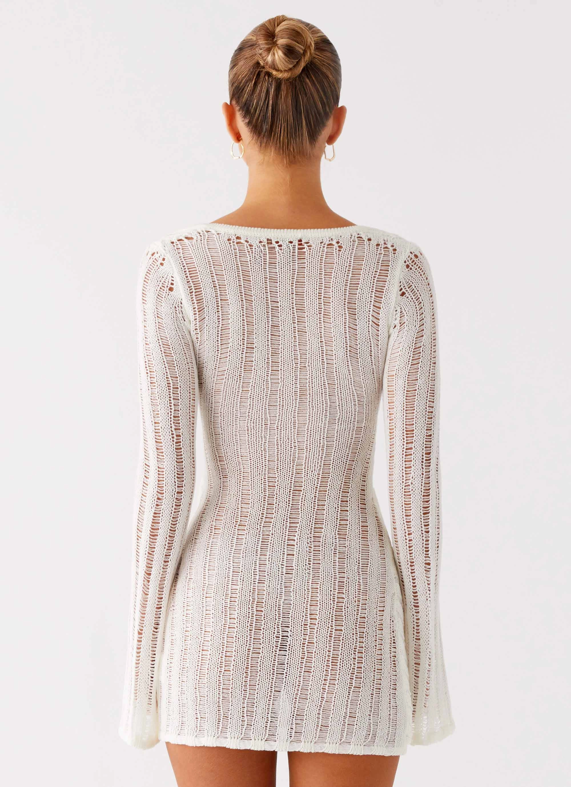 Figure Flattering Sorelle Long Sleeve Twist Mini Dress - Ivory