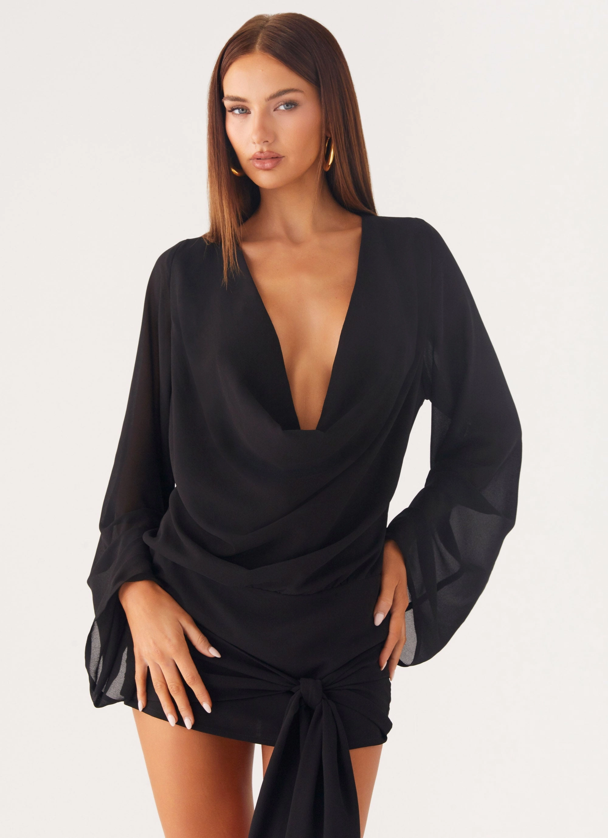 Sorrel Long Sleeve Mini Dress - Black Wrinkle-Resistant Perfect Style Wear
