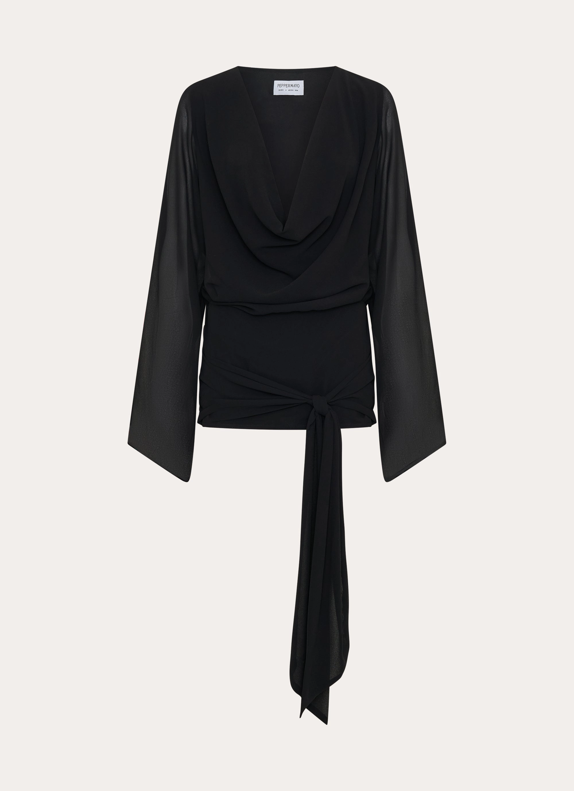 Sorrel Long Sleeve Mini Dress - Black Tie-Detail