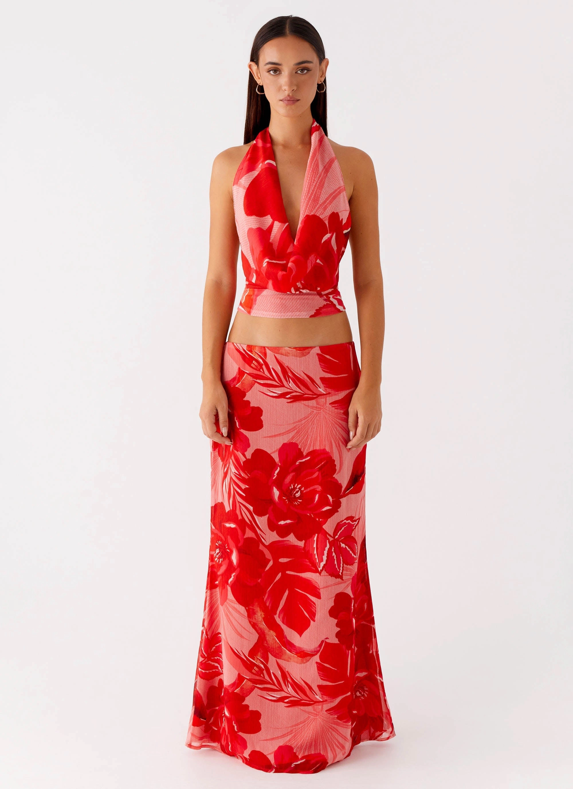 Slip Resistant Waist Reinforced Hems Soulful Low Rise Maxi Skirt - Sicily Sunsets Print