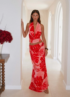 Soulful Low Rise Maxi Skirt - Sicily Sunsets Print natural fiber Refined Edge
