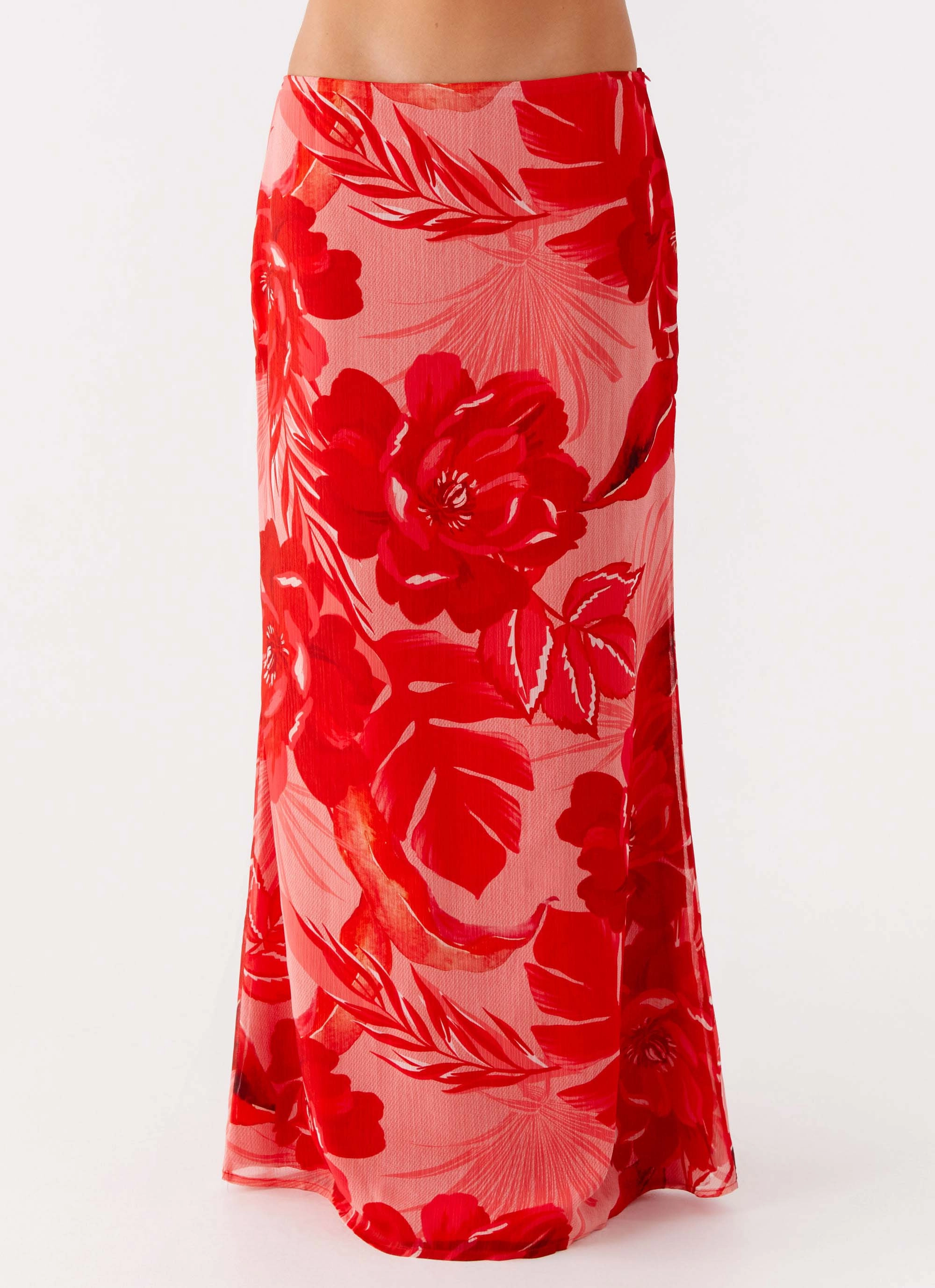 Sophisticated Mood Clean Lines Soulful Low Rise Maxi Skirt - Sicily Sunsets Print