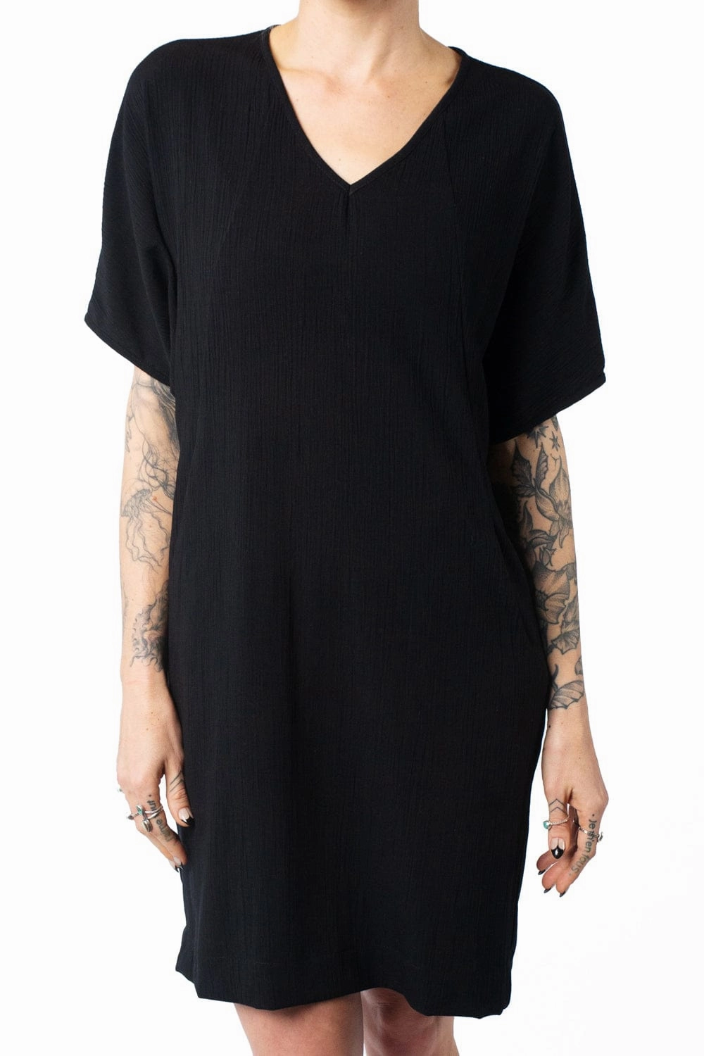 Cocoon Dress in Black Crepe Empire-Waist Elegant Piece