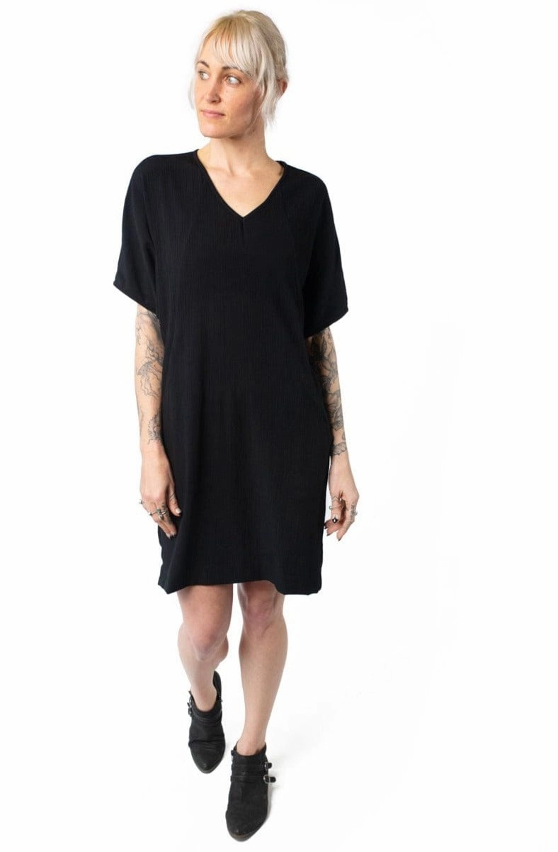 Compact Fit Earth Colors Cocoon Dress in Black Crepe