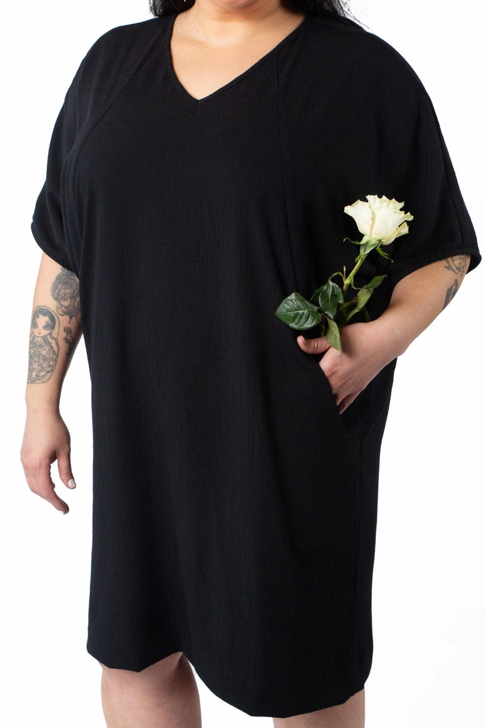 Inner Glow Skin Glow Cocoon Dress in Black Crepe
