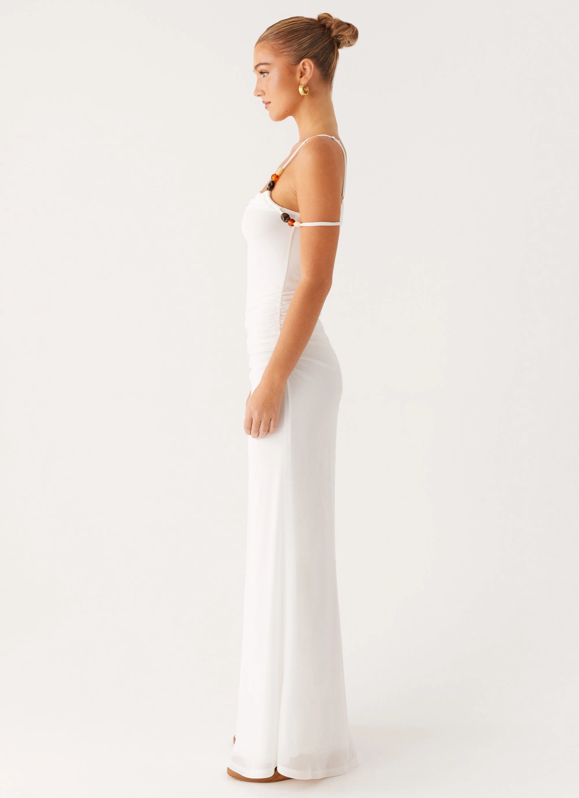 Front-Slit Draped Silhouette Conquer Maxi Dress - Off White
