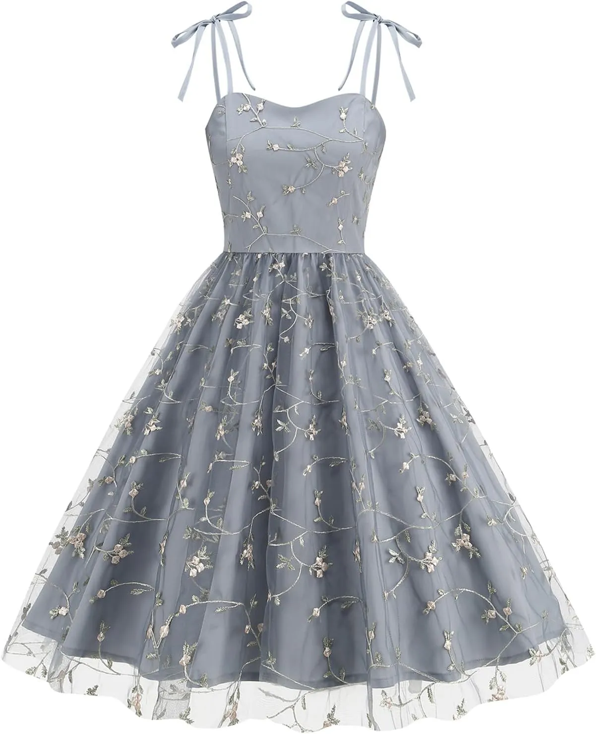 Spaghetti Strap Floral Embroidered Dress for Women Wedding Guest Tea Party Dress for Woman Tulle Prom Formal Cocktail Dress