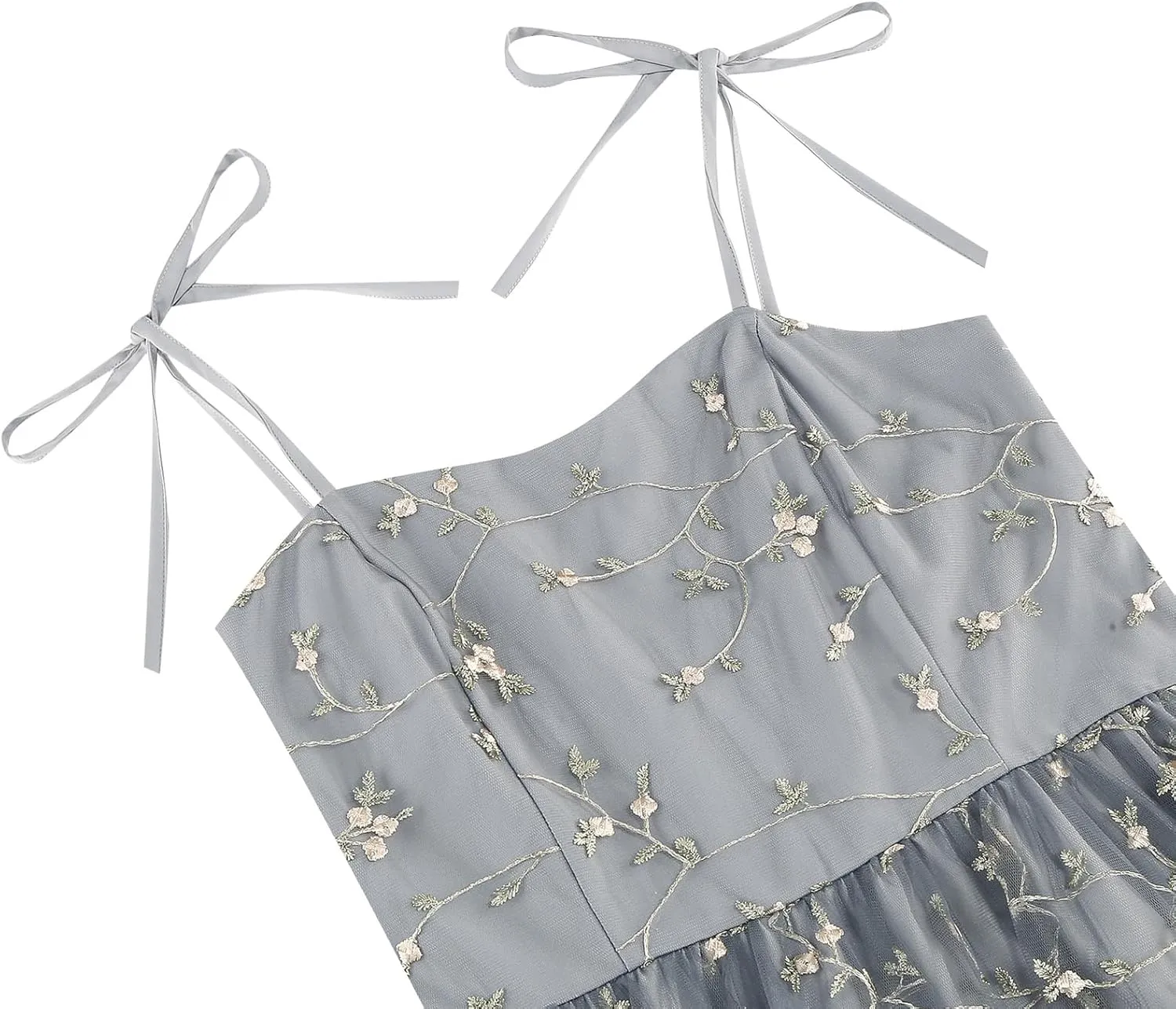 Spaghetti Strap Floral Embroidered Dress for Women Wedding Guest Tea Party Dress for Woman Tulle Prom Formal Cocktail Dress