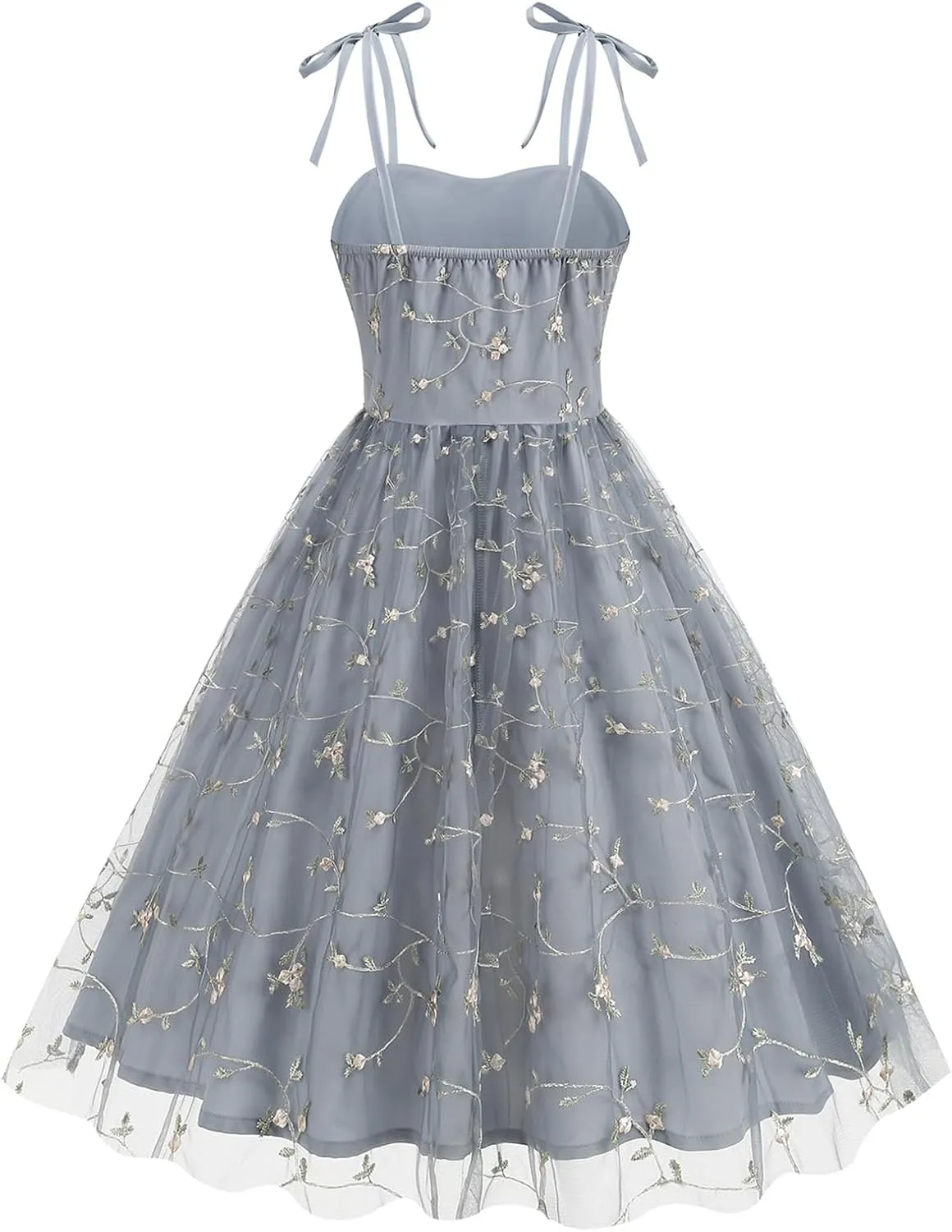 Spaghetti Strap Floral Embroidered Dress for Women Wedding Guest Tea Party Dress for Woman Tulle Prom Formal Cocktail Dress