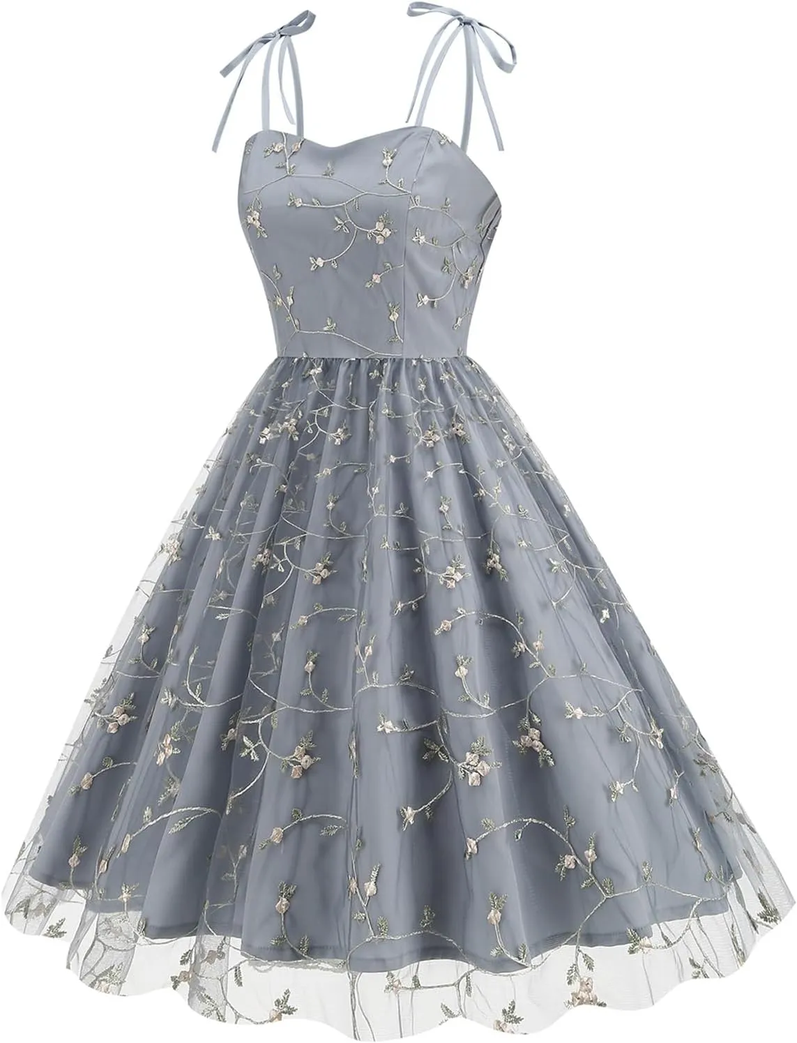 Spaghetti Strap Floral Embroidered Dress for Women Wedding Guest Tea Party Dress for Woman Tulle Prom Formal Cocktail Dress