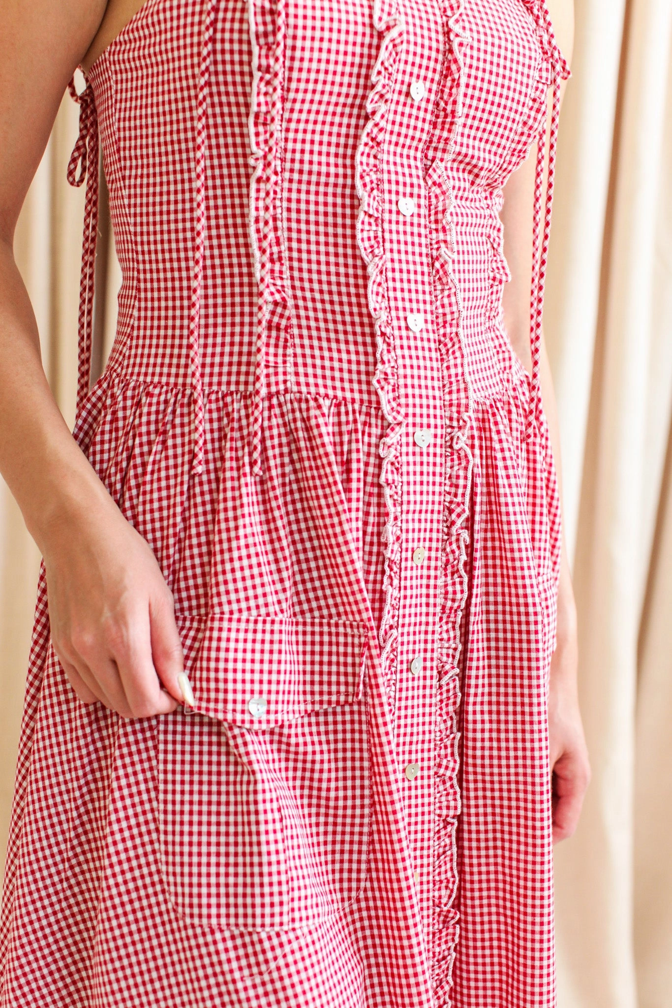 Emery Gingham Midi Dress - Red Layered Comfort Wear